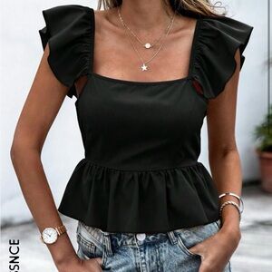 SHEIN Essnce Women's Pure Color Backless Sleeveless Shirt With Ruffle